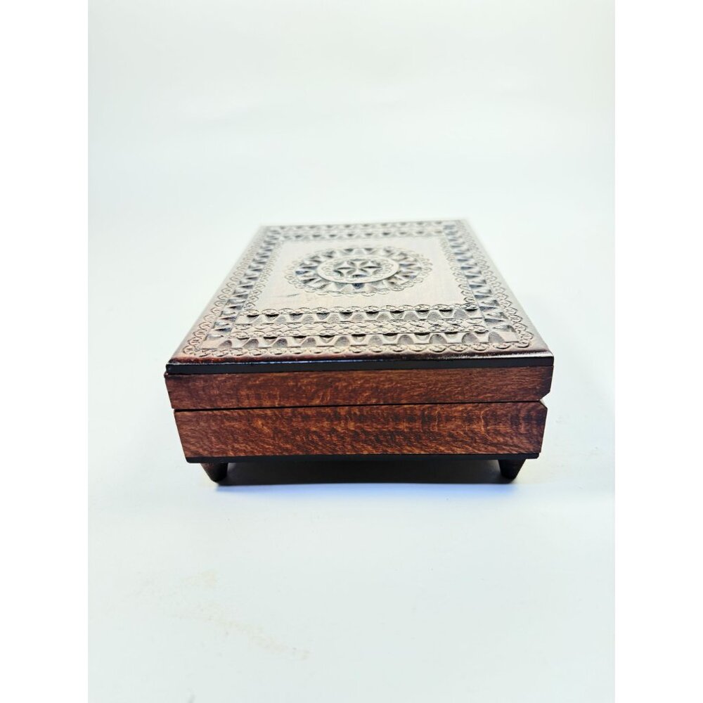 Wooden Music Box Trinket Jewelry Hand Carved Vintage Poland Lidded Handmade Smal - Picture 15 of 16